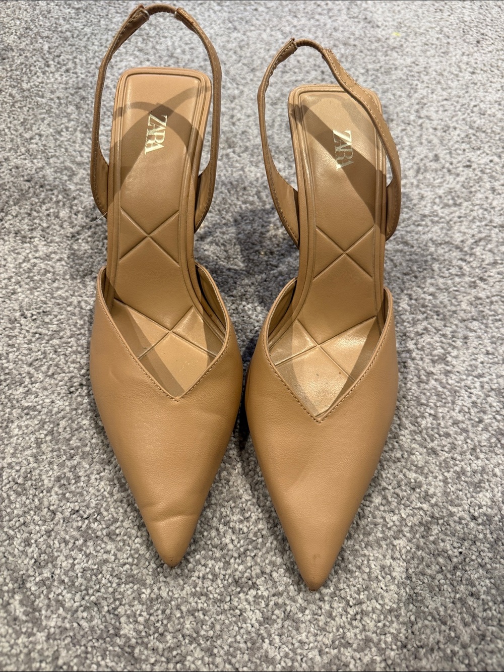 Zara Tan Pointed Slingback Heels